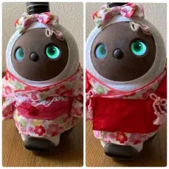 ラボット　服　lovot 桜満開　着物　帯先菱　　赤　菊扇模様　被布 一式