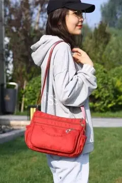 ナイロン 2Way 軽量 ショルダーバッグ 斜めがけ 肩掛け シンプル レッド系