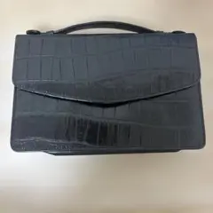 クロコダイル型押し ショルダーバッグ ブラック