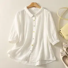 シャツ ブラウス 五分袖 柔らかくて 着心地いい ホワイト I ゆったり 切り替