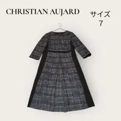 クリスチャンオジャール （7） チェック柄 ツイード ワンピース 七分袖