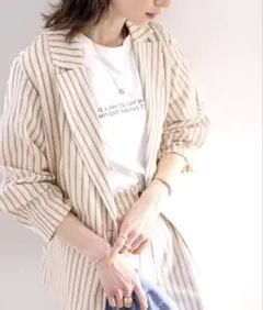 classicalelf新品ストライプ柄リネンテーラードジャケット＊アイボリーL