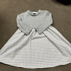 タルティーヌエショコラ　グレー長袖ワンピース チェック柄