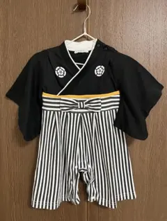 袴風 ロンパース 黒 ストライプ　70cm