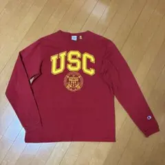 【USA製】チャンピオン T1011 ロンT USC カレッジプリント 赤 L
