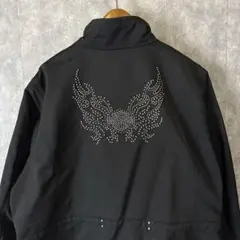 ハーレーダビッドソン スタッズ刺繍ジャケット 黒系 ゆるダボビッグシルエット古着