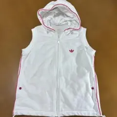 adidas Originals ノースリーブパーカー ホワイト ピンク