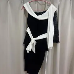 ペプラムデザイン ブラックホワイトドレス S