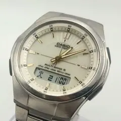 カシオ　電波ソーラー　稼働　メンズ　ウェーブセプター 防水　シルバー
