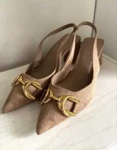 【美品】ZARA パンプス ミュール ベージュ ゴールド金具 サイズ36