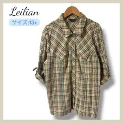 Leilian✨️レリアン フリルチェックシャツ 13 大きいサイズ 赤 日本製 