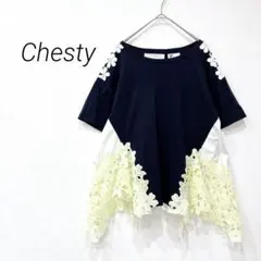 チェスティ Tシャツ 半袖 レース切替 フレア コットン 刺繍 上品 0509のサムネイル