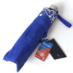 【新品】ランバンコレクション✨折りたたみ日傘 刺繍 ブルー 晴雨兼用 折り畳み傘