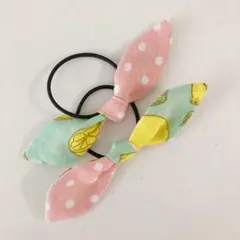 ハンドメイド　ヘアゴム ウサ耳リボン