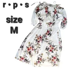 【r・p・s】レディース/ワンピース/ロング丈/長袖/ホワイト/花柄/M/良品