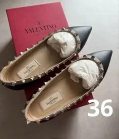 バレンティノ VALENTINO スタッズ付き フラットシューズ ピンク 36