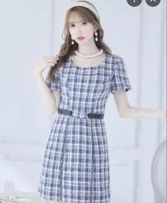 JEWELS ブルーツイードチェックワンピースドレス