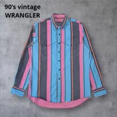 90s WRANGLER コットンツイルストライプウエスタンシャツ 16 1/2