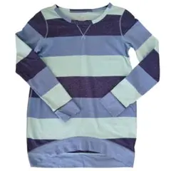 OLD NAVY 青系太ボーダー 長袖カットソー カジュアル (10-12)
