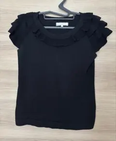 【M-PREMIER】エムプルミエ、カットソー、半袖、フリル黒、38（M）サイズのサムネイル
