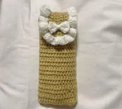 【即購入OK】ハンドメイド　編み物ペンケース　小物入れ　リボン　フリル