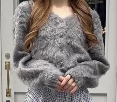 2Wayシャギーニットカーディガン　グレー