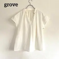 ✨1570 grove グローブ バックプリーツブラウス 半袖 白 M