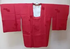 地模様入り 道行コート　着物　羽織　赤　美品　正絹