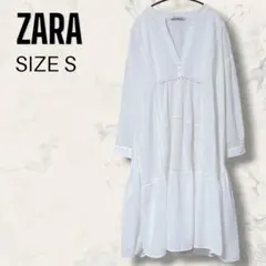 ZARA 刺繍 ピンタック ふんわり ポプリン マキシ ワンピース ホワイト