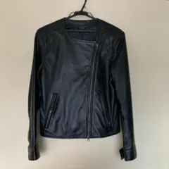 ライダースジャケット ノーカラー ダブル 黒