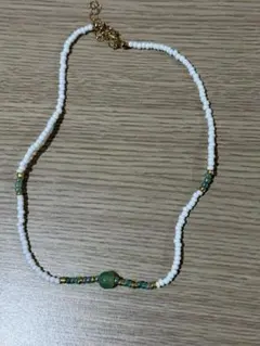 シンプルビーズネックレス ホワイト グリーン
