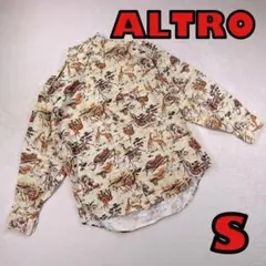【ALTRO】ボタンシャツ　アニマル柄　サファリ　長袖　ライトイエロー　シャツ