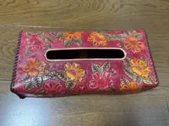 花柄レザー ティッシュボックスカバー
