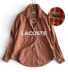 LACOSTEラコステ 洗える ワニ刺繍 防シワ コットンチェック ワイドシャツ