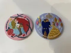 ディズニー 刺繍缶バッジ 2個セット 眠れる森の美女 美女と野獣