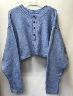 260 【w closet】ショート丈 ニットカーディガン ブルー Fサイズのサムネイル