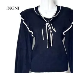 【INGNI】 レディース セーラーカラー風 ボウタイニット 袖パール 黒 M