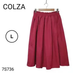 COLZA コルザ ひざ丈フレアスカート レッド ウエストゴム Lサイズ