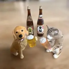 アフター5の動物たち　ゴールデンレトリバー　猫　ビールフィギュアセット