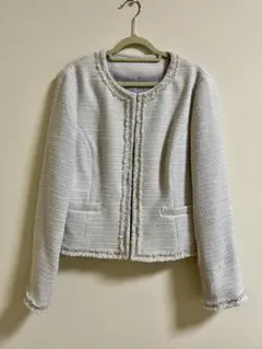 【セレモニースーツ】ノーカラーツイードジャケット　ライトグレー 入学式 七五三