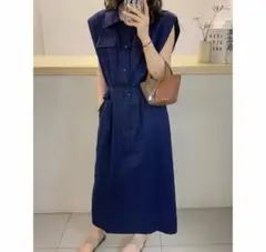 夏にピッタリ〜韓国風シンプルノースリーブロングワンピース