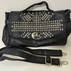 【良品・革製品】スカル装飾 ブラック　 ショルダーバッグ