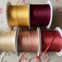 シルクリボン5色セット　リボン刺繍　エンブロイダリーリボン　暖色系