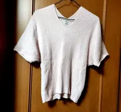 UNIQLO リブ編み Vネック 半袖ニット M ピンク