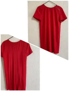 真っ赤なワンピース　ZARA BASIC 肩ファスナー　うしろシフォンワンピース