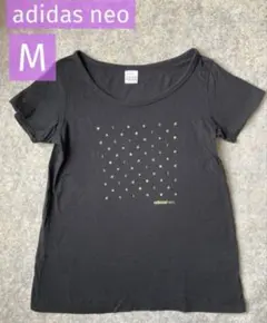 アディダス ネオ　adidas neo M ロゴ 半袖Tシャツ 黒　蛍光のサムネイル