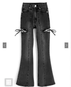 グレイル　サイドカットアウトリボンフレアデニムパンツ[cu578]