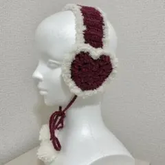 赤 ハート イヤーマフ 耳あて プリンセスモール ハンドメイド 編み物