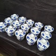 茶碗蒸し器 15客セット 茶碗蒸し 蓋付き 竹 染付 蓋付き煮物椀