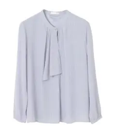 〈Honeys〉ボウタイ ストライプブラウス ブルー 長袖